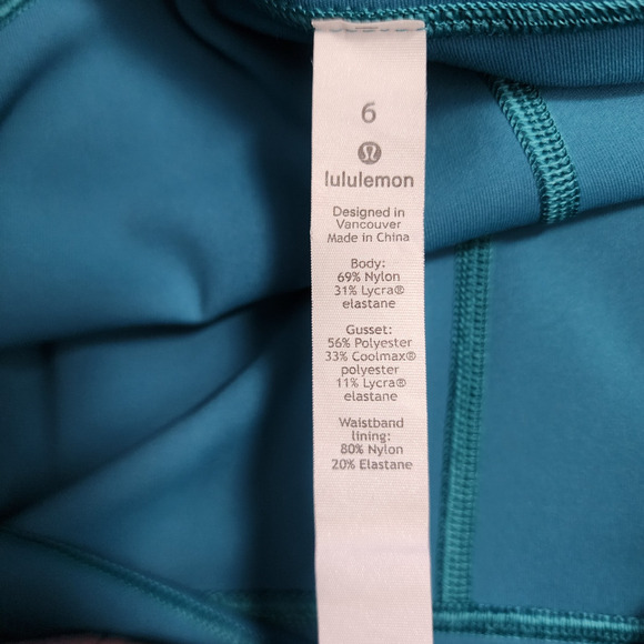 Lululemon Tight II Size 6 Teal High Rise Zip Pocket Yoga Pants Slim Fit Stretch - Picture 4 of 6